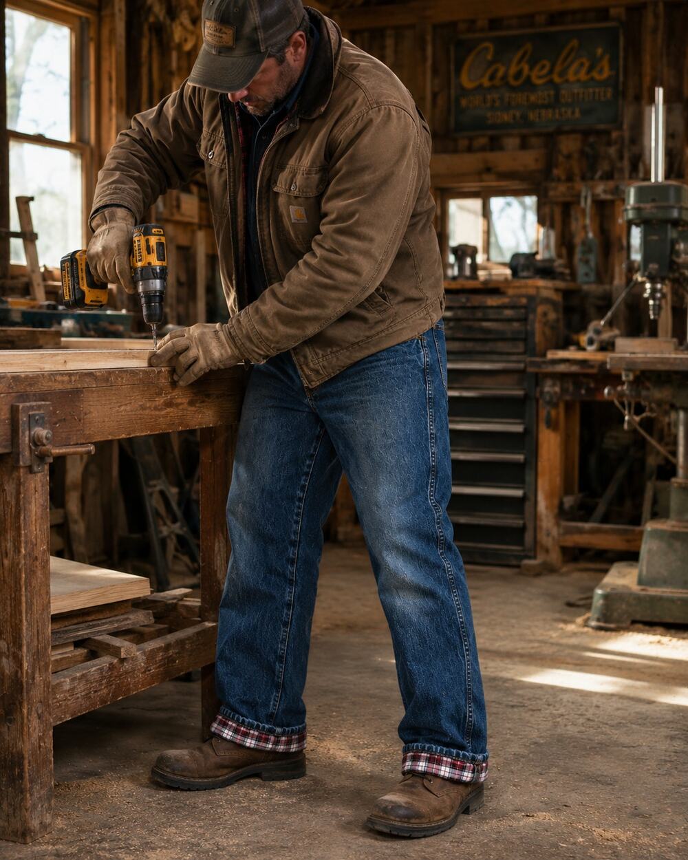 VTG‎ Cabela's Roughneck Men's 34x32 Flannel Lined Jeans Insulated Y2K Workwear